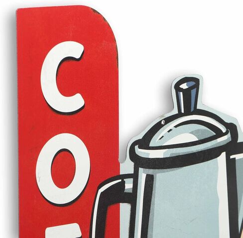 Open Road Brands Hot Coffee Shop Embossed Metal Sign - Vintage Diner Coffee Sign for Kitchen, Office or Coffee Bar in Saudi Arabia