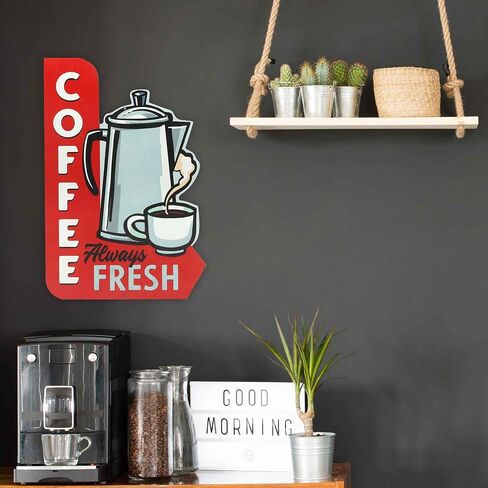 Open Road Brands Hot Coffee Shop Embossed Metal Sign - Vintage Diner Coffee Sign for Kitchen, Office or Coffee Bar in Saudi Arabia
