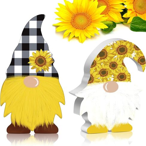 Jetec 2 Pieces Sunflower Gnome Wooden Summer Spring Decorations Sunflower Buffalo Plaid Farmhouse Tiered Tray Elf Gnome Decor Kitchen Bathroom Birthday Party Table Decorations for Office Home in Kuwait