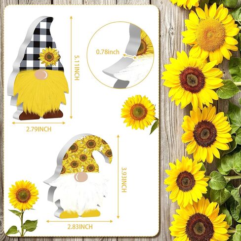 Jetec 2 Pieces Sunflower Gnome Wooden Summer Spring Decorations Sunflower Buffalo Plaid Farmhouse Tiered Tray Elf Gnome Decor Kitchen Bathroom Birthday Party Table Decorations for Office Home in Kuwait