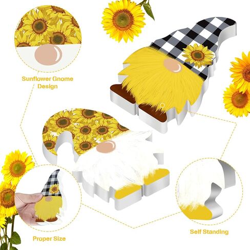 Jetec 2 Pieces Sunflower Gnome Wooden Summer Spring Decorations Sunflower Buffalo Plaid Farmhouse Tiered Tray Elf Gnome Decor Kitchen Bathroom Birthday Party Table Decorations for Office Home in Kuwait