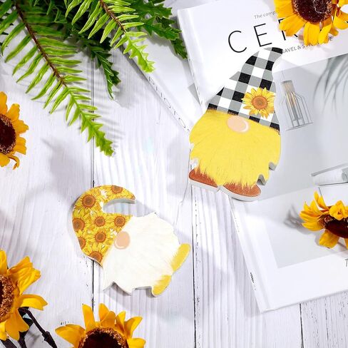 Jetec 2 Pieces Sunflower Gnome Wooden Summer Spring Decorations Sunflower Buffalo Plaid Farmhouse Tiered Tray Elf Gnome Decor Kitchen Bathroom Birthday Party Table Decorations for Office Home in Kuwait