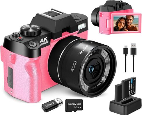 كاميرات رقمية بدقة 4K للتصوير الفوتوغرافي، وكاميرا فيديو/مدونات فيديو لليوتيوب مع التحكم في WiFi والتطبيقات، وكاميرا السفر مع بطاقة TF سعة 32 جيجابايت وبطاريتين، وكاميرا مدمجة، واختيار هدية رائعة in Kuwait