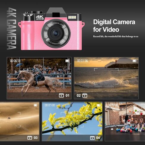 كاميرات رقمية بدقة 4K للتصوير الفوتوغرافي، وكاميرا فيديو/مدونات فيديو لليوتيوب مع التحكم في WiFi والتطبيقات، وكاميرا السفر مع بطاقة TF سعة 32 جيجابايت وبطاريتين، وكاميرا مدمجة، واختيار هدية رائعة in Kuwait