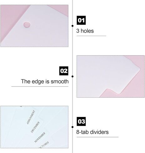 فواصل مجلد فهرسة بلاستيكية ذات 3 فتحات باللون الوردي من Buqoo مع 8 علامات تبويب فواصل فهرسة قابلة للإدراج لملفات حجم الحروف، حزمة من مجموعتين in Kuwait