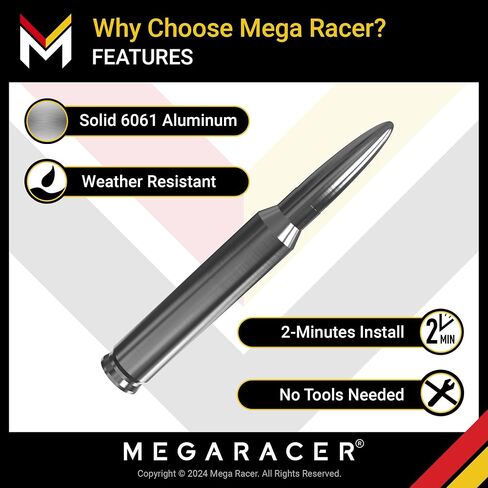هوائي Mega Racer باللون الرمادي المعدني للشاحنة - 1999-2024 شيفروليه سيلفرادو جي إم سي سييرا هوائي الشاحنة، استبدال هوائي السيارة القصير 5.5 بوصة، ملحقات تشيفي سيلفرادو 1500، ملحقات شاحنة جي إم سي in Saudi Arabia