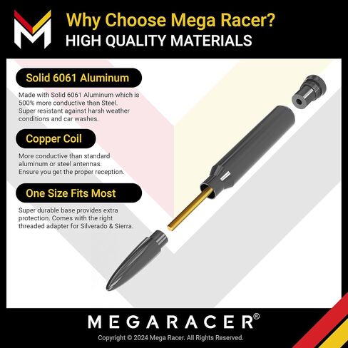 هوائي Mega Racer باللون الرمادي المعدني للشاحنة - 1999-2024 شيفروليه سيلفرادو جي إم سي سييرا هوائي الشاحنة، استبدال هوائي السيارة القصير 5.5 بوصة، ملحقات تشيفي سيلفرادو 1500، ملحقات شاحنة جي إم سي in Saudi Arabia