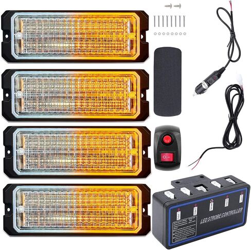 مصابيح LED القوية للشاحنات 12-24 فولت 30 مصباح LED مع مفتاح وجهاز تحكم عن بعد - 4 قطع (كهرماني أبيض، مفتاح وجهاز تحكم عن بعد) in Kuwait