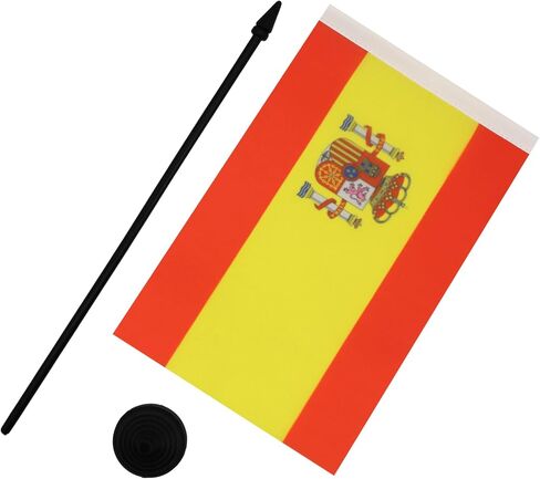 Spain Table Flag 5'' x 8'' - Spanish Desk Flag 21 x 14 cm - Black plastic stick and base - AZ FLAG in Saudi Arabia
