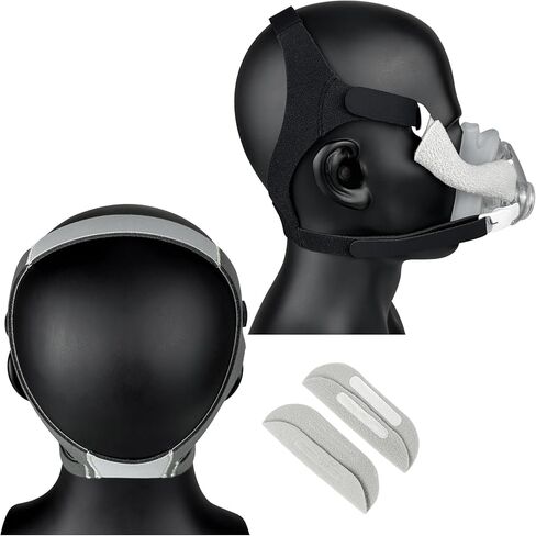 حزام غطاء الرأس Airfit F20 AirTouch F20 مكون من قطعتين بديلتين لقناع CPAP مع غطاءين للحزام مناسب لـ Resmed Airfit F20 AirTouch F20 - قياسي (رمادي وأسود) in Kuwait