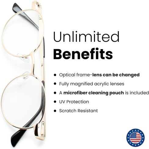 2SeeLife Gold Metal Rim Reading Glasses Men & Women to Look Modern with Clear Vision - Sturdy & Durable Readers for Women & Men - Comfortable for All Face Shape Mens Glasses - Reading Glasses 1.0 in Saudi Arabia