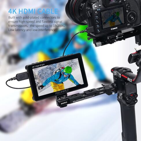 كابل HDMI صغير رفيع للغاية 4K من FeelWORLD بطول 1.5 قدم، كابل HDMI 2.0 نحيف 2.5 مم، يدعم السرعة العالية 4K@60 هرتز 2160p 1080p 18gbps 3D HDR للكاميرا وكاميرا الفيديو والكمبيوتر المحمول والكمبيوتر اللوحي in Kuwait