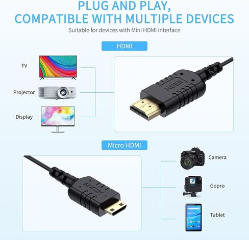كابل HDMI صغير رفيع للغاية 4K من FeelWORLD بطول 1.5 قدم، كابل HDMI 2.0 نحيف 2.5 مم، يدعم السرعة العالية 4K@60 هرتز 2160p 1080p 18gbps 3D HDR للكاميرا وكاميرا الفيديو والكمبيوتر المحمول والكمبيوتر اللوحي in Kuwait