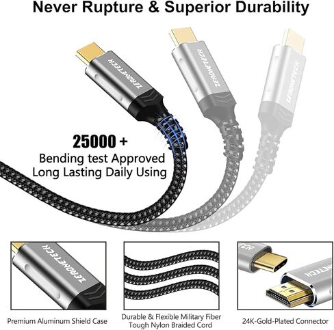 كابل USB C طويل إلى HDMI بطول 16.5 قدم/5 متر، [4K@60 هرتز] سلك USB 3.1 عالي السرعة من النوع C إلى HDMI 2.0 للمكتب المنزلي، [متوافق مع Thunderbolt 3/4] مع iPhone 15 Pro/MAX، Galaxy S8 إلى S24، XPS ، أسوس in Kuwait