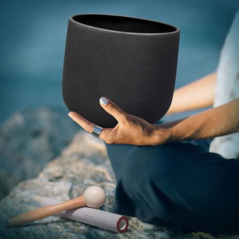 SITSANG 440 Hz Black A Note Crystal Singing Bowl Third Eye Chakra 6 inch with Sponge Padded Bundle Bag and Singing Bowl Suede Striker and Rubber Mallet in Saudi Arabia
