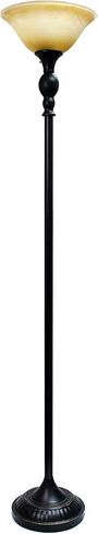 Elegant Designs LF2001-RBZ 1 Light Restoration Bronze Torchiere Floor Lamp with Marbelized Amber Glass Shade in Saudi Arabia