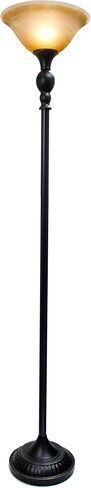 Elegant Designs LF2001-RBZ 1 Light Restoration Bronze Torchiere Floor Lamp with Marbelized Amber Glass Shade in Saudi Arabia