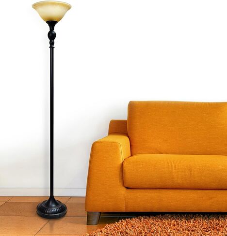 Elegant Designs LF2001-RBZ 1 Light Restoration Bronze Torchiere Floor Lamp with Marbelized Amber Glass Shade in Saudi Arabia
