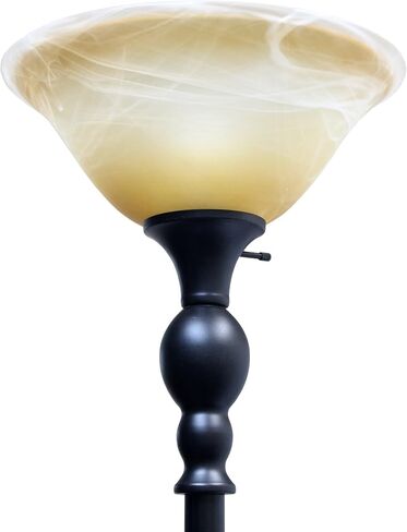 Elegant Designs LF2001-RBZ 1 Light Restoration Bronze Torchiere Floor Lamp with Marbelized Amber Glass Shade in Saudi Arabia