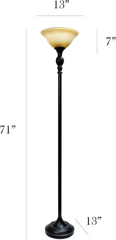 Elegant Designs LF2001-RBZ 1 Light Restoration Bronze Torchiere Floor Lamp with Marbelized Amber Glass Shade in Saudi Arabia