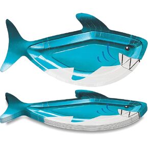 Fun Express Shark Party Shark-Shaped Paper Dessert Plates - Shark Theme Party Baby Shower Party Plates - Party Decoration Perfect for Birthday Event Party Wedding - Tableware Party Supplies - 8 Pieces