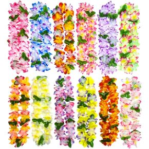 12PCS Hawaiian Leis Luau Party Decorations Tropical Party Favors Lei Hawaiian Flower Lei Perfect for Hawaiian Luaus Party Birthday Party Favors.