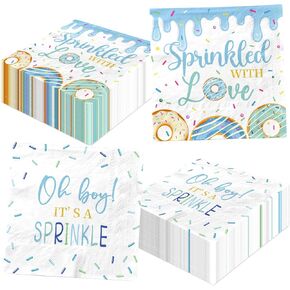 48Pcs Donut Sprinkles Napkins - Baby Sprinkle Decorations for Boy Blue Donut Sprinkled with Love Party Napkins Oh Boy It's A Sprinkle Party Decorations for Donut Baby Shower Decorations