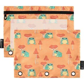 Watercolor Flowers Sunflower Pencil Pouch for 3 Ring Binder, Three Hole Pencil Case for Binder Bulk Pencil Bag with Clear Window and Zipper for Office School College, 2 Pack