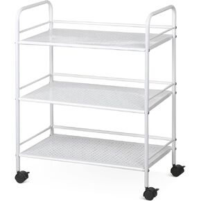 Yaheetech 3 Tier Durable Metal Multi-Purpose Rolling Utility Cart, Rolling Storage Craft Cart Kitchen Cart with Handle and Locking Wheels for for Office Bathroom Kitchen Laundry, White