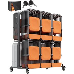 VEVOR Folding Chair Rack, 800 LBS Capacity, Heavy-Duty Chair Cart for 84 Chairs/ 12 Tables+42 Chairs, Dual-Layer Chair Storage Dolly with Rubber Wheels and Holders, Large Chair Holder, Matte Black
