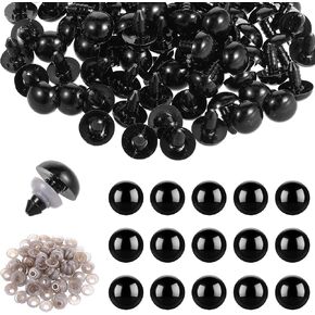 Bewudy 100pcs 15mm Black Plastic Safety Eyes Crafts Safety Eyes with Washers, Safety Eyes for Crocheting for Teddy Bear and Crochet Stuffed Animals