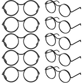 Doll Glasses, 10 Pcs Mini Metal Wire Rim Frameless Lens Doll Dress up Eyeglasses Dolls Making Supplies for Dolls Pets Costume Accessories Cosplay DIY Crafts (Black)
