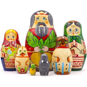 MATRYOSHKA&HANDICRAFT Matryoshkas Russian Nesting Dolls Folk Fairy Tale About Turnip Set 7 pcs