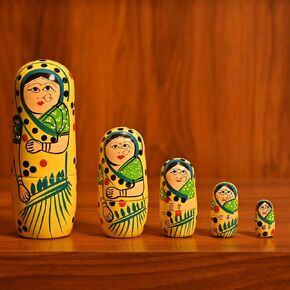 LOVENSPIRE Wooden Nesting Dolls Matryoshka Doll Set of 5 Hand Painted Indian Traditional Kondapalli Toys for Home Table Decor Wooden Stacking Dolls - Gifting Item Golu Dolls (6 Inch)