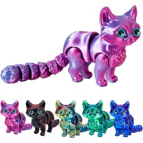 3D Printed Cat, 3D Printed Animals, 3D Printed Fidget Toys Flexible Joints 7.48Inch Pink-Light Blue