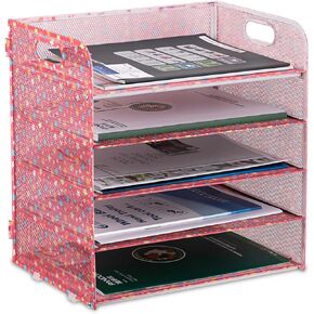 5 Trays Desk Organizer Document Holder with Handle File Organizer Paper Organizer for Desk for Office Supplies Home and School(Floral)