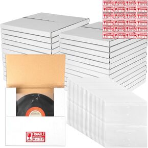 12 Set Vinyl Record Shipping Boxes 12.9" X 12.9" x 1"White Vinyl Record LP Shipping Mailer Boxes with OPP Bags Fragile Stickers Easy Fold LP Cardboard Mailing Boxes for Packaging Moving Storage