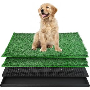 Dog Grass Pad with Tray, Dog Grass Potty Patch Bathroom Mat, Washable Pee Pad for Puppy Training, Dog Litter Box, Portable Perfect Indoor Outdoor Use, 2 Reusable Artificial Turf, 20x25inch