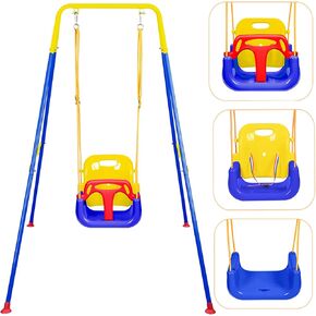 3-in-1 Toddler Swing, Foldable Indoor & Outdoor Baby Swing, Multifunctional Swings for Children 6 Months and Older, Easy to Assemble and Store for Backyard Play (White)