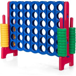 GLACER Giant 4-in-A-Row, Jumbo 4-to-Score Giant Game Set Backyard Games for Kids & Adults, 3.5FT Tall Indoor & Outdoor Connect-All-4 Game Set with 42 Jumbo Rings & Quick-Release Slider