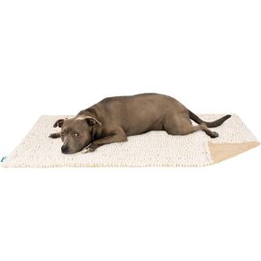 Furhaven مقاوم للماء البطانية - بيرش فو فو فرو ومجلد الجلد المدبوغ رمي التهدئة للحيوانات الأليفة ، قابلة للغسل - رمادية ، كبيرة