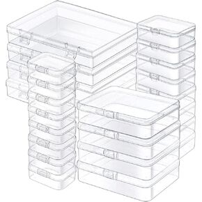 E&A 36Pack Mixed Sizes Small Plastic Storage Containers, Mini Rectangular Small Items Organizer Boxes with Hinged Lids and Labels for Craft Jewelry Beads