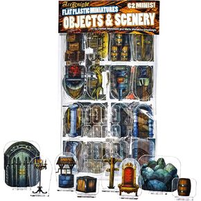 مصغرة بلاستيكية مسطحة Arcknight: الأشياء والمناظر الطبيعية ؛ 62 MINIS الفريدة ذات الطابع الخلفي لـ DND 5E و Pathfinder ؛ التماثيل النحيفة بأسعار معقولة للأبراج المحصنة والتنين وألعاب RPG الأخرى الطاولة