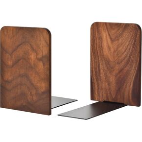 Book Ends, Black Walnut Wooden Bookends for Shelves - Heavy Duty Non-Slip Book Organizers, Upgraded Large Decorative Bookend Holders for Home, Kitchen, Office, Set of 2, Large