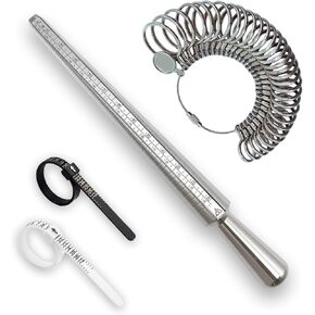 Tigbrother Ring Sizer Mandrel - US Ring Sizing Kit with Steel Ring Mandrel (Sizes 0-15), Finger Sizer (1-17 with Half Sizes), Measuring Tool & Plastic Tape for Accurate Ring Sizing
