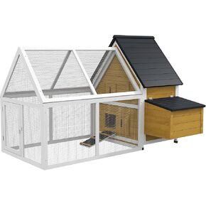 PawHut 65" Chicken Coop Wooden with Detachable Run, Outdoor Chicken House Poultry Cage Hen with Nesting Box, Removable Tray, Roosting Bars, Ramp, for Garden Backyard, Natural