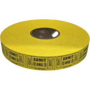 The Ticket Gurus-2000 Yellow Admit One Single Roll Consecutively Numbered Raffle Tickets