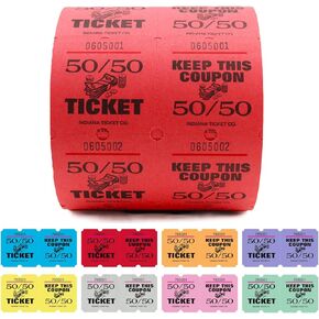 INDIANA TICKET CO. Red, Marquee 50/50 Raffle Roll Tickets, Large 4"x2" Double Roll (1,000) Fundraisers, Events, Cash Drawings, Door Entry, Drink & Food, Classroom Rewards. (8 Color Selection)