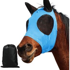 Horse Fly Mask Comfort Stretchy UV Protection Elasticity Fly Mask with Ears Mesh Breathability Horse Face Covering Purple Large