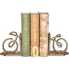 Decorative Bookends, Unique Cast Iron Bookends for Shelves,Book Ends to Hold Books, Aesthetic Book Ends Stoppers, Modern Bookshelf Decoration, Antique Gold